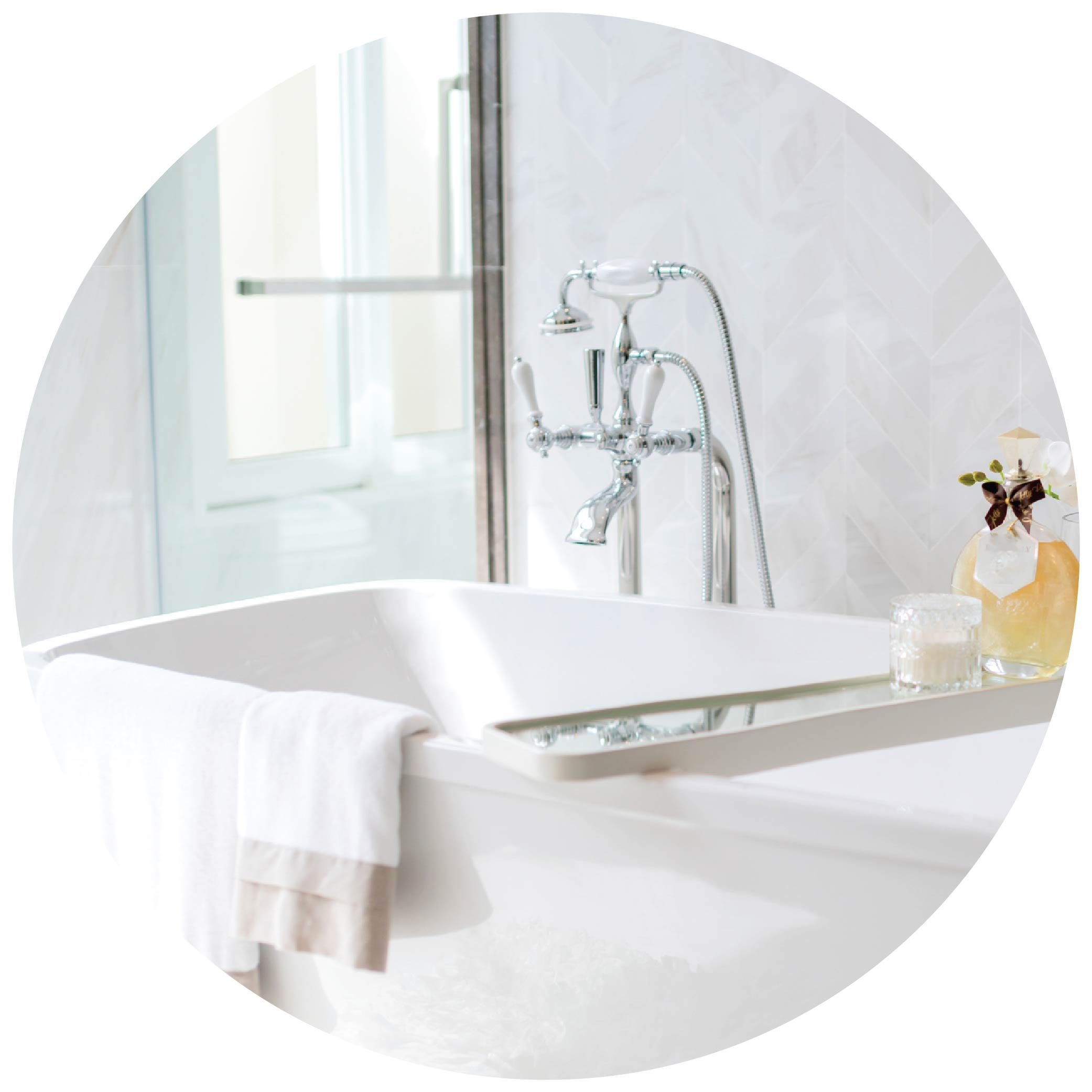 Free standing bath with silver faucet